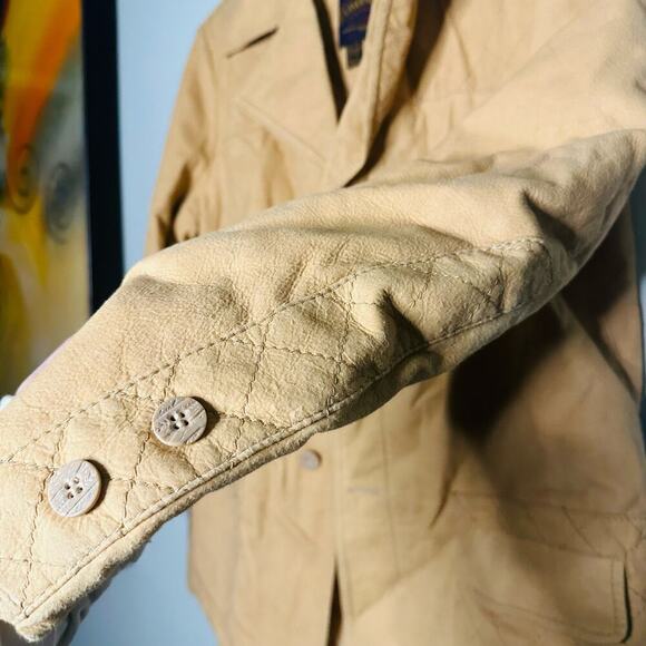 Vintage 80s Discovery by Silton Tan Button Front Quilted Jacket Size 42 - Picture 4 of 8